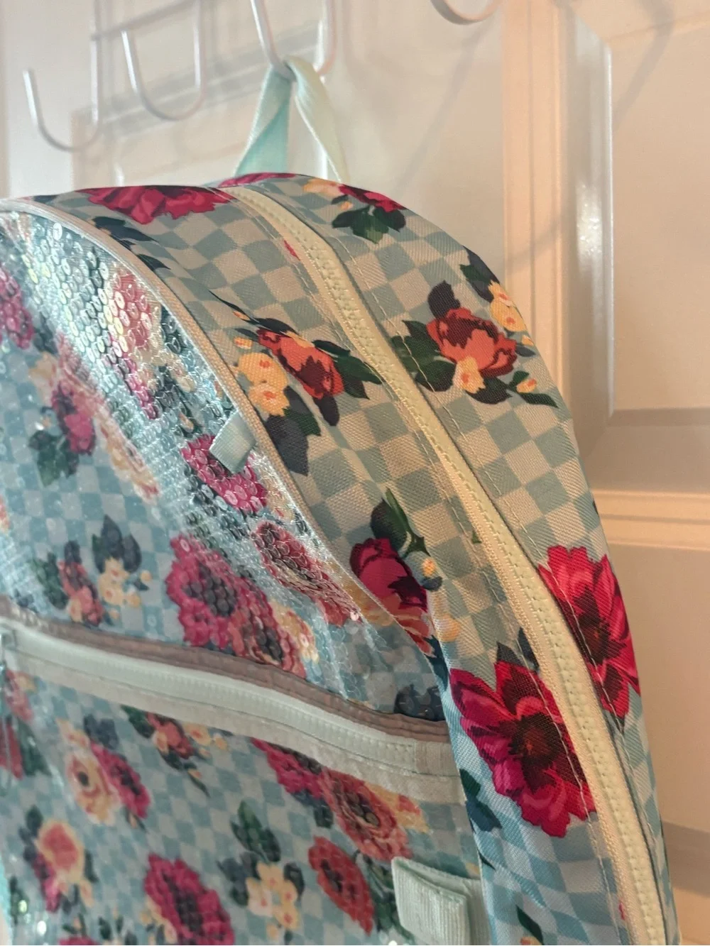Source Unknown Floral Sequin Backpack - Mint, Pink, Cream